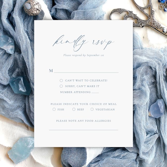 Dusty Blue RSVP Minimalist Wedding Card (Criador carregado)