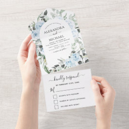 Dusty Blue - Sage Green Floral Weding RSVP Tudo em