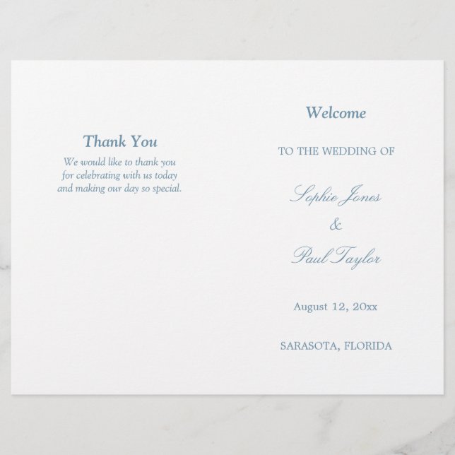 Dusty Blue Script Bi-Fold Wedding Program (Frente)