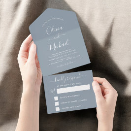 Dusty Blue Simple Weding Modern Typografia RSVP