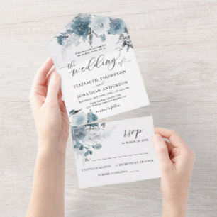 Dusty Blue Slate Pastel Light Wedes Detalhes RSVP