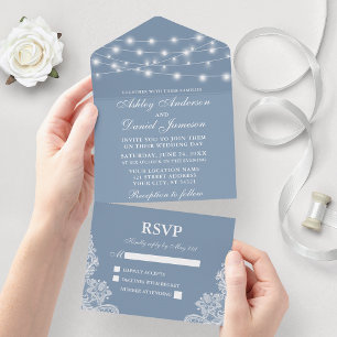 Dusty Blue String Luzes Lace Casamento