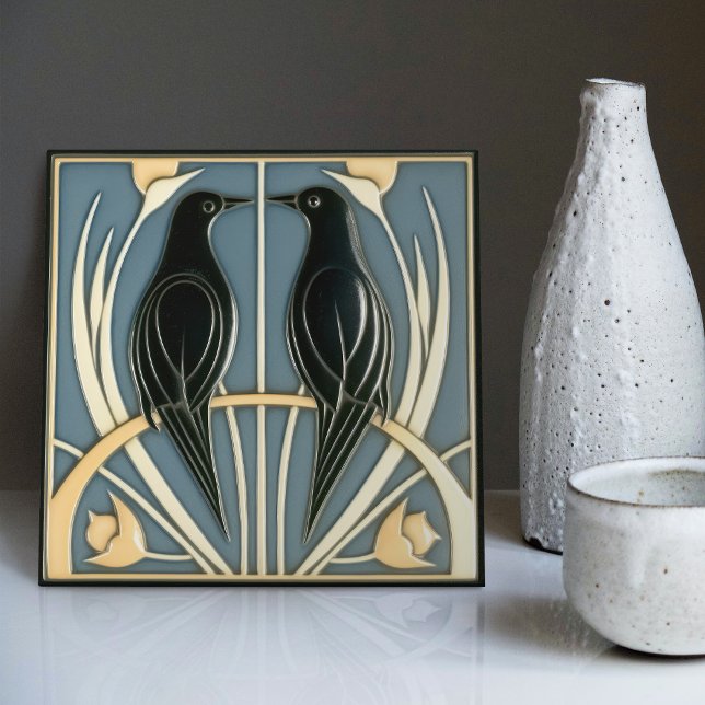 Dusty Blue Vintage Birds Deco de Arte Mackintosh (Criador carregado)