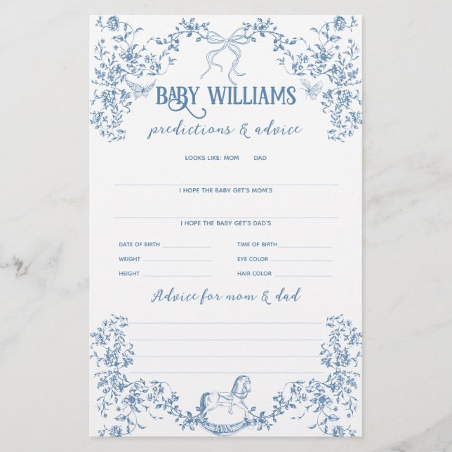 Dusty Blue Vintage Floral Baby Predição (Frente)