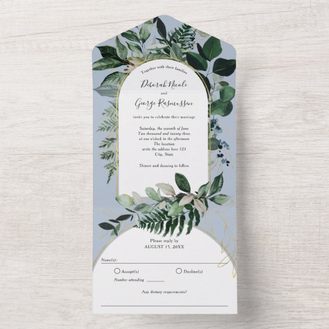 Dusty BLue, Watercolor Botanic Greenery Arch Boho (Interno)