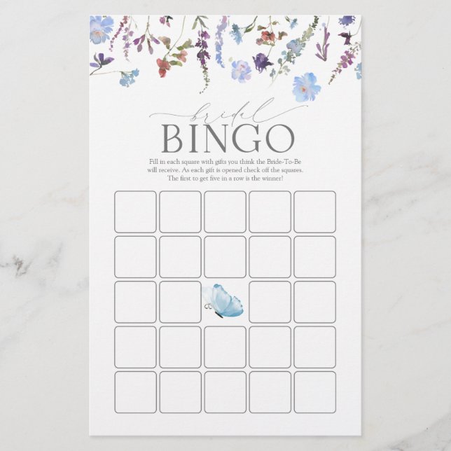 Dusty Blue Watercolor Bridal Bridal Bingo (Frente)
