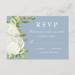 Dusty Blue Watercolor Floral Peony Casamento RSVP