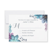 Dusty Blue Watercolor Floral Weding RSVP