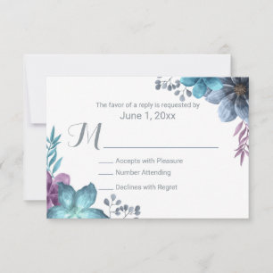 Dusty Blue Watercolor Floral Weding RSVP