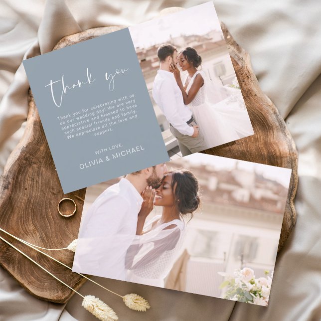 Dusty Blue Wedalist Minimalista Obrigado Cartões (Criador carregado)