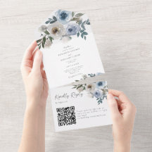 Dusty Blue Wedding Código QR Floral Elegante Prima