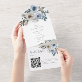 Dusty Blue Wedding Código QR Floral Elegante Prima