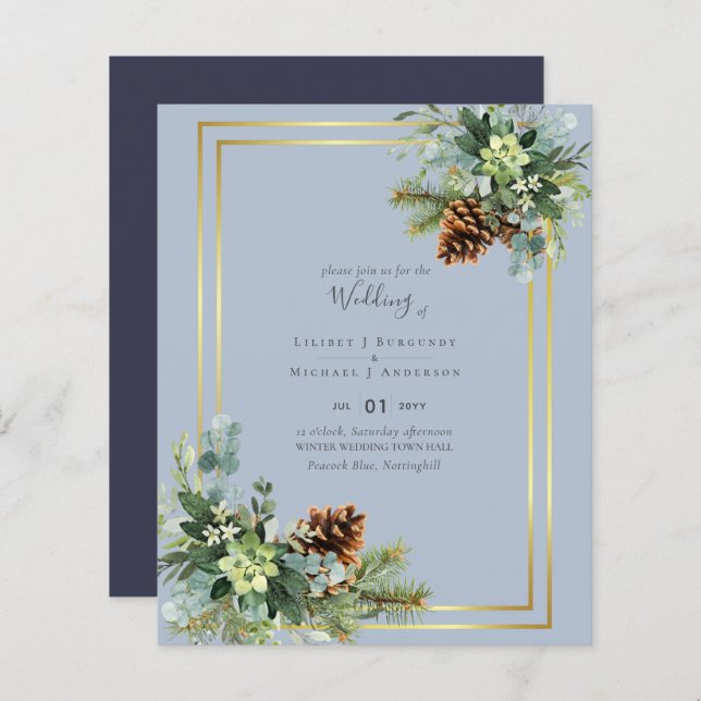 Dusty Blue Wedding Eucalyptus Greenery Orçamento (Frente/Verso)