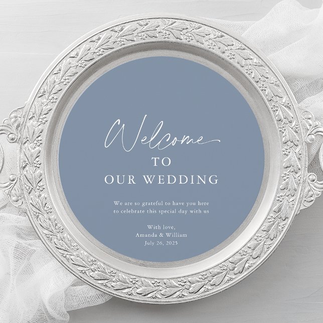 Dusty Blue Wedding Menu Card with Welcome Message (Criador carregado)