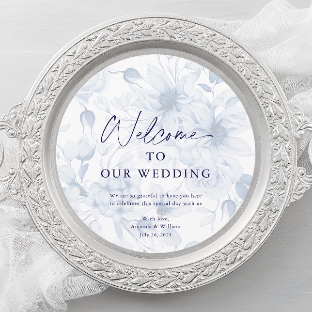 Dusty Blue Wedding Menu Card with Welcome Message (Criador carregado)
