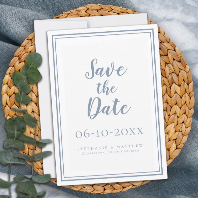 Dusty Blue Weding Save the Date Simple Modern (Criador carregado)