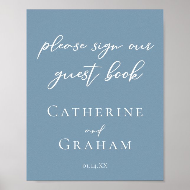Dusty Blue Weding Sign Our Guest Book Poster (Frente)