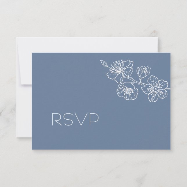  Dusty Blue White Floral Line Art RSVP (Verso)