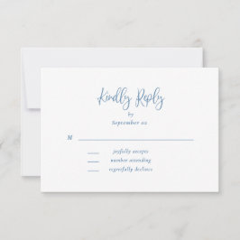 Dusty Blue White Script Wildflower Weddflower RSVP