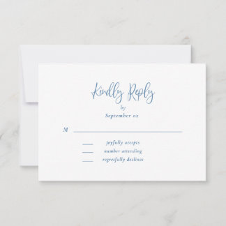 Dusty Blue White Script Wildflower Weddflower RSVP