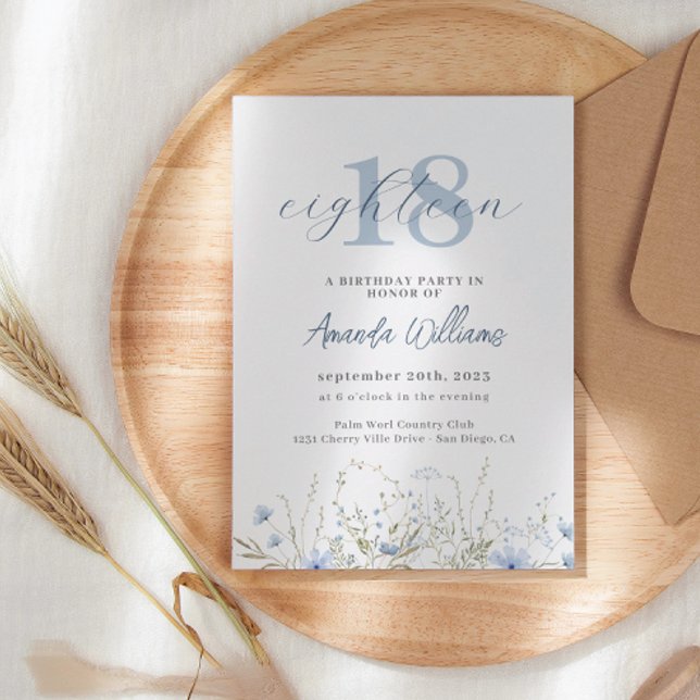 Dusty Blue Wildflower 18º Convite de Aniversário (Criador carregado)