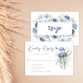 Dusty Blue Wildflower Elegant Boho Weding RSVP