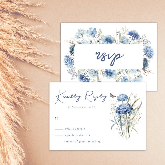 Dusty Blue Wildflower Elegant Boho Weding RSVP (Criador carregado)