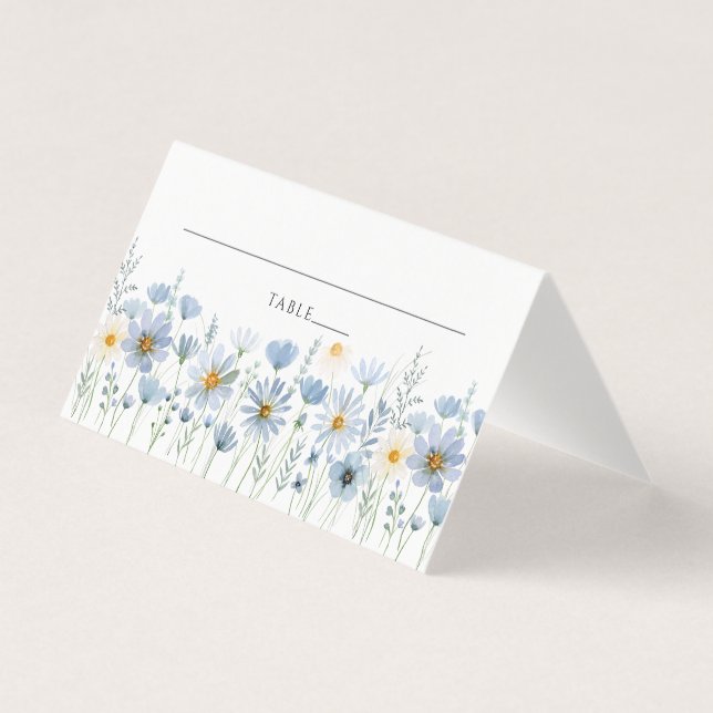 Dusty Blue Wildflower Floral Wedding Place Card (Frente)