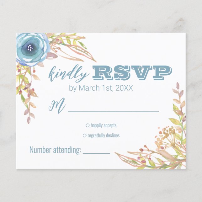 Dusty Blue Wildflower Wedding RSVP (Frente)