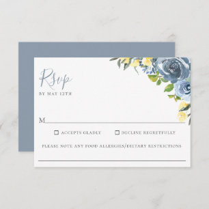 Dusty Blue Yellow Floral Weding Allergy RSVP
