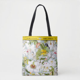 Dusty Blue & Yellow Mariposa Personalized Tote Bag