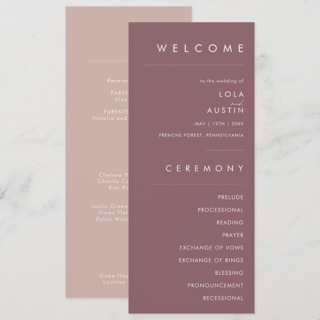 Dusty Boho | Programa de Casamento Dourado de Rosa (Frente/Verso)