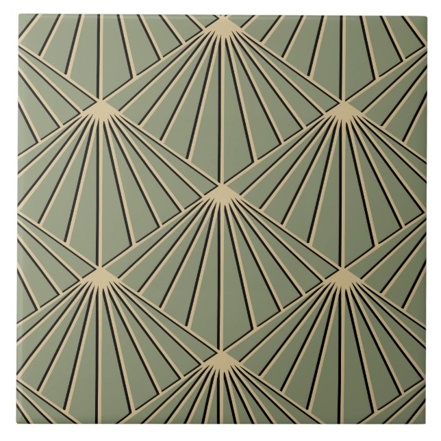 Dusty Green Art Deco Fan Pattern Diamond (Frente)