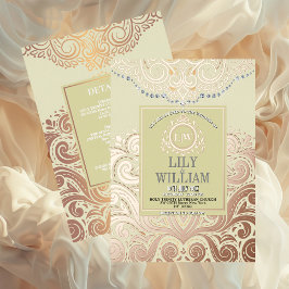 Dusty Ivory RoseGold Monograma Clássico Boho Casam