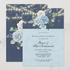 Dusty Marinho Blue Peony Bridesmaids Luncheon Invi
