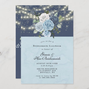 Dusty Marinho Blue Peony Bridesmaids Luncheon Invi
