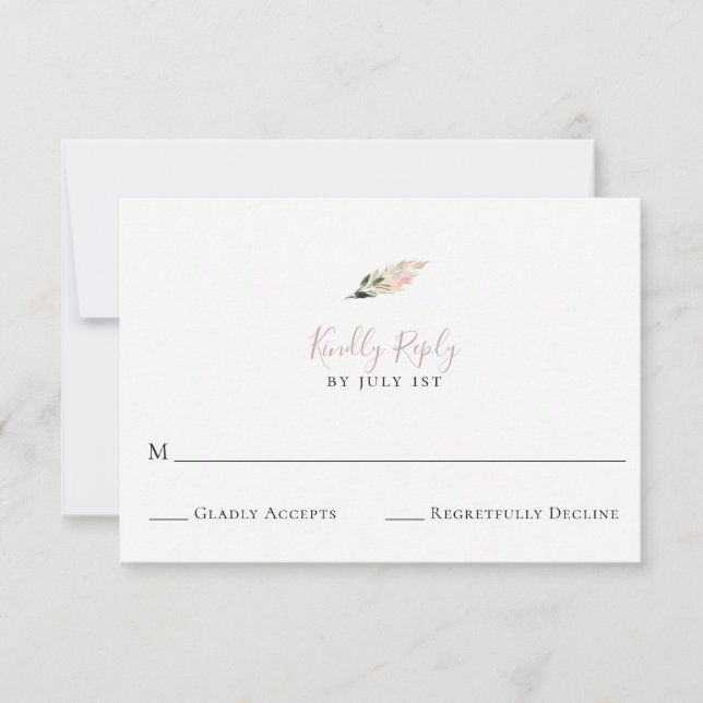 Dusty Mauve Pampas Grass Cartão RSVP de Casamento (Frente)