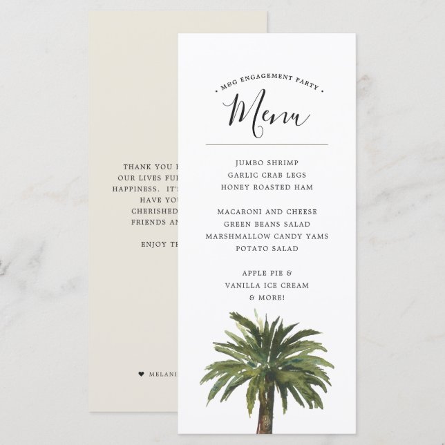 Dusty Palms | Menu Evento de Janto Casamento Coste (Frente/Verso)