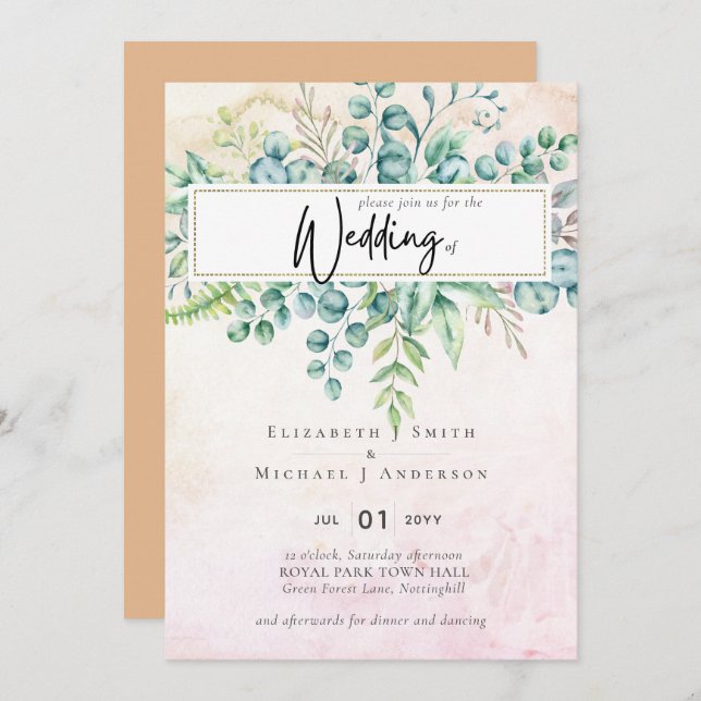 Dusty Peach Orange Coral Eucalyptus Greenery (Frente/Verso)