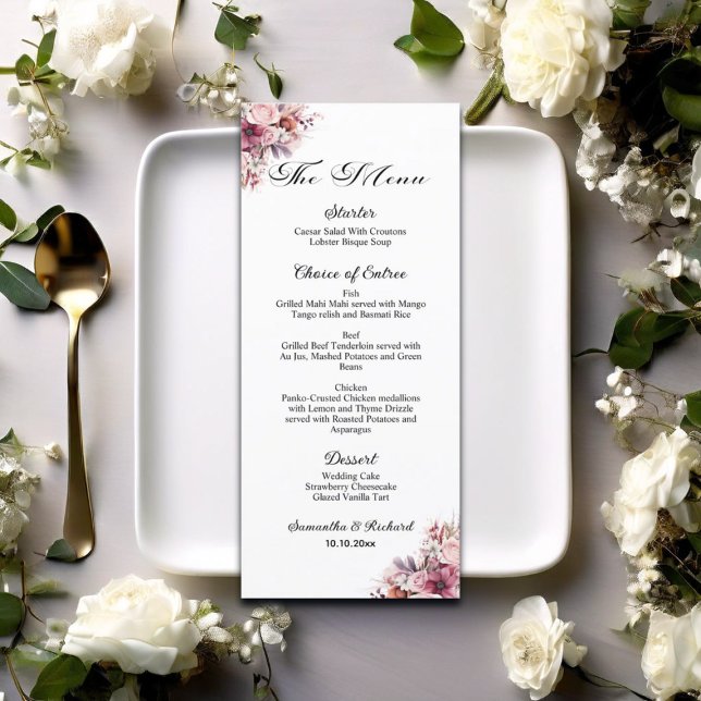 Dusty Pink Boho Floral 4x9'' Menu Casamento (Criador carregado)