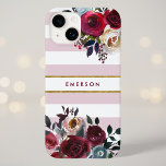 Dusty Pink Boho Floral Stripe Monograma<br><div class="desc">Capas de telefone personalizadas monogramas personalizadas com seu nome ou outro texto. Este design de vassoura trendy apresenta uma borda floral de aquarela em cores rústicas de queda em um fundo rosado empoeirado e listrado branco com sotaque de folha de ouro falso. Use as ferramentas de design para escolher qualquer...</div>