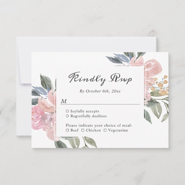Dusty Pink Botânico Floral Rustic Elegante RSVP (Frente)