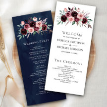 Dusty Pink Burgundy Programa de Casamento de Marin