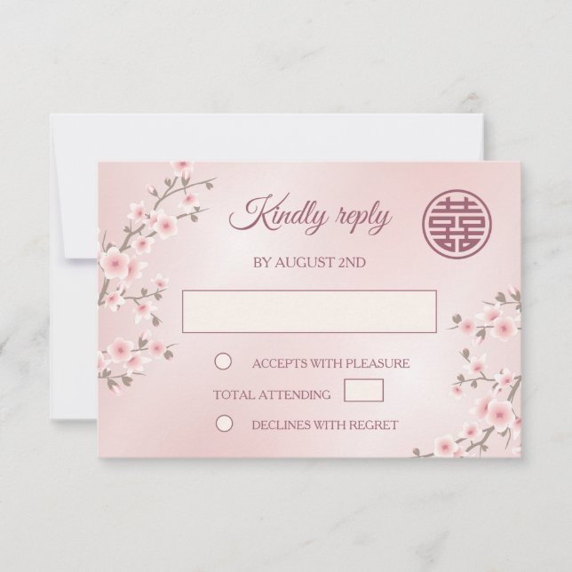 Dusty PInk Cherry Blossom RSVP Casamento Chinês (Frente)