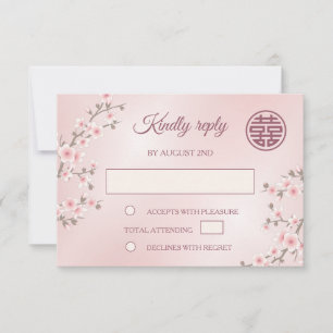 Dusty PInk Cherry Blossom RSVP Casamento Chinês