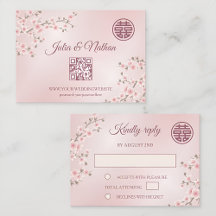 Dusty PInk Cherry Blossom RSVP Casamento Chinês