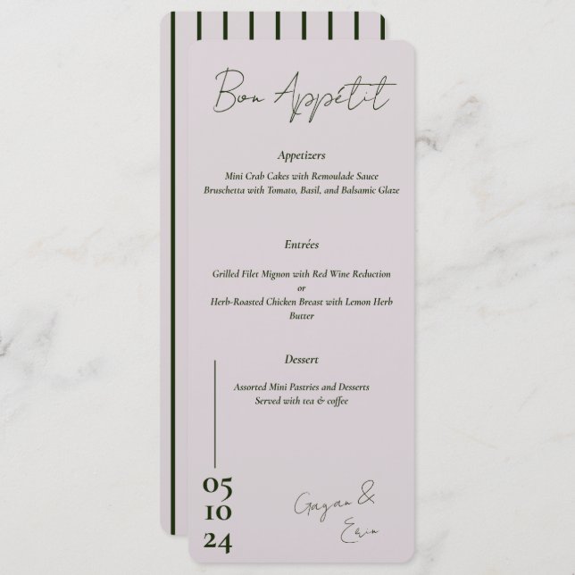 Dusty Pink e green Letter Menu Weding (Frente/Verso)