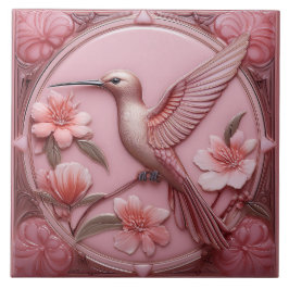 Dusty pink faux relief Art Nouveau Hummingbird L