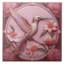 Dusty pink faux relief Art Nouveau Hummingbird R