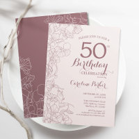Dusty Pink Floral 50º Convite de aniversário